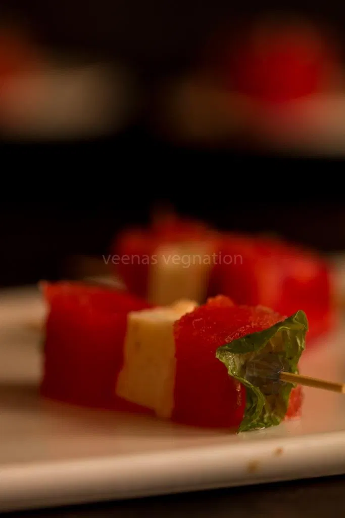 Watermelon Feta Mint Skewers-A colourful appetizer - Veenas Vegnation